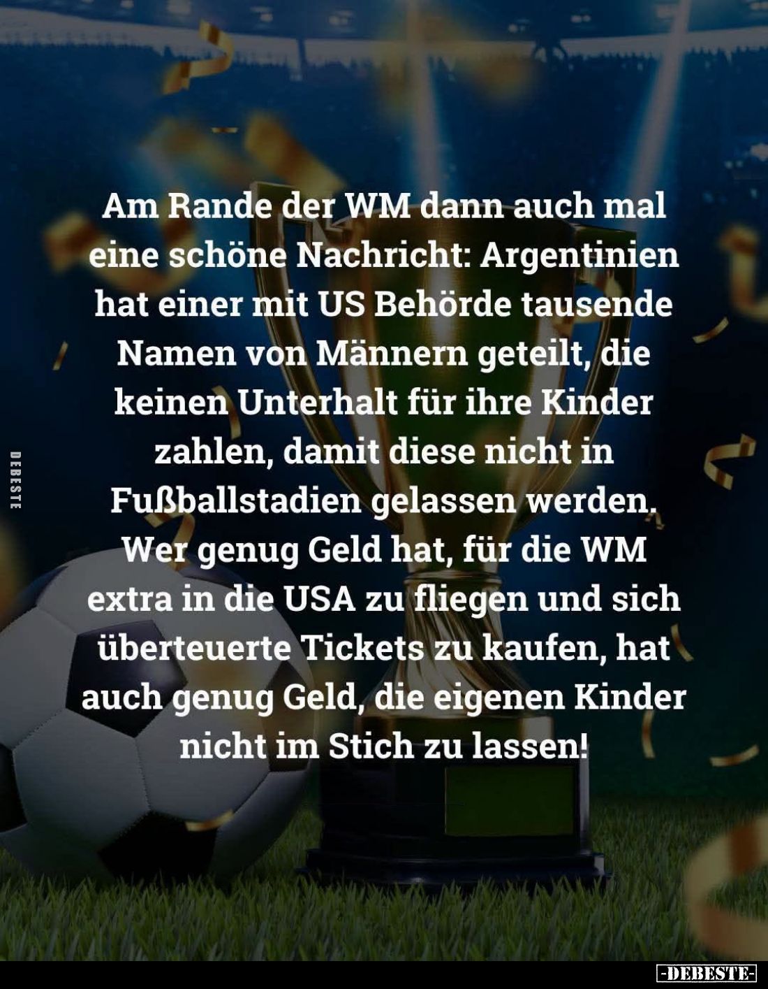 Am Rande der WM dann auch mal eine schöne Nachricht: Argentinien hat einer mit US Behörde tausende Namen von Männern geteilt,...
