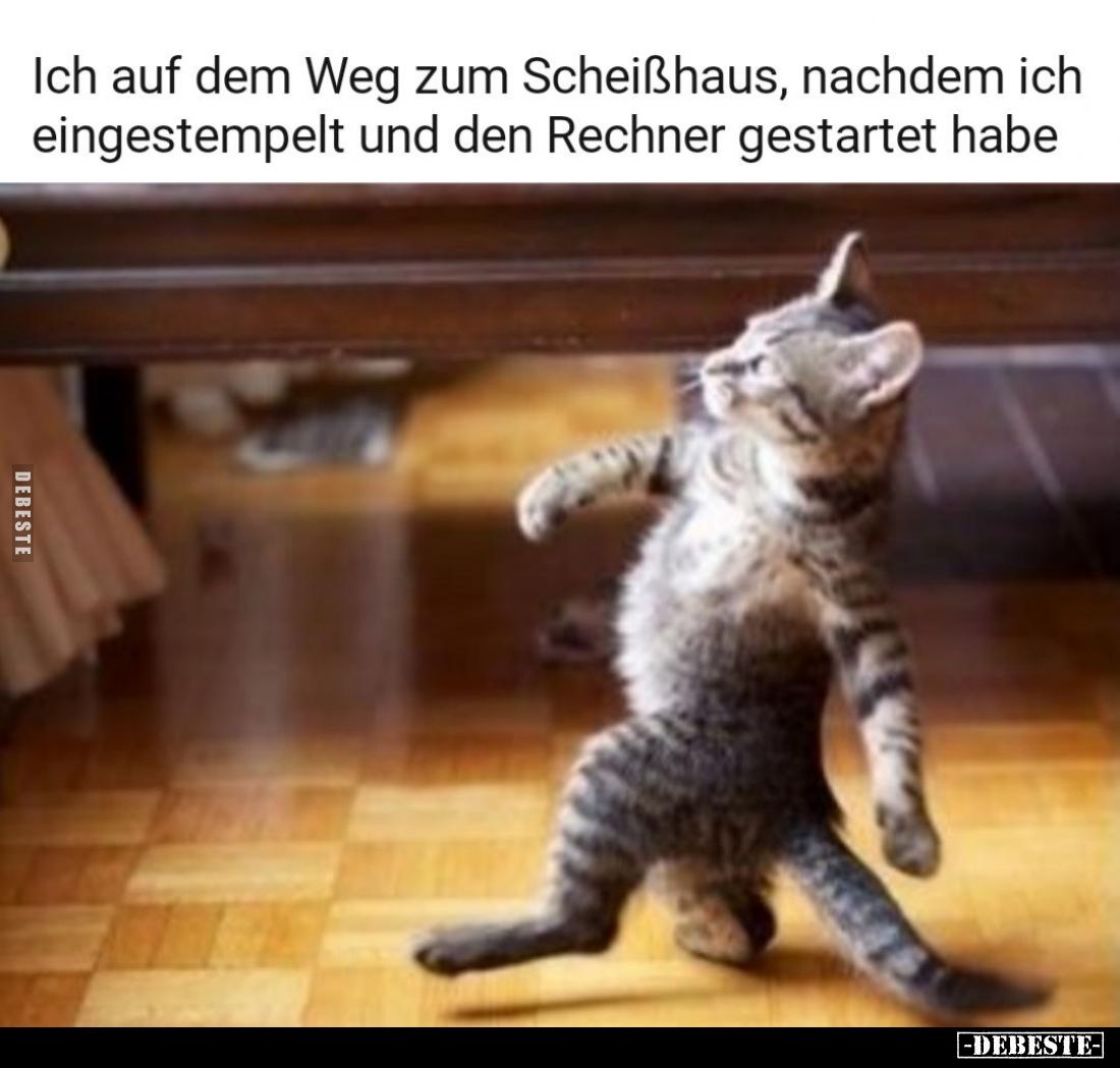 Ich auf dem Weg zum Scheißhaus, nachdem ich eingestempelt und den Rechner gestartet habe