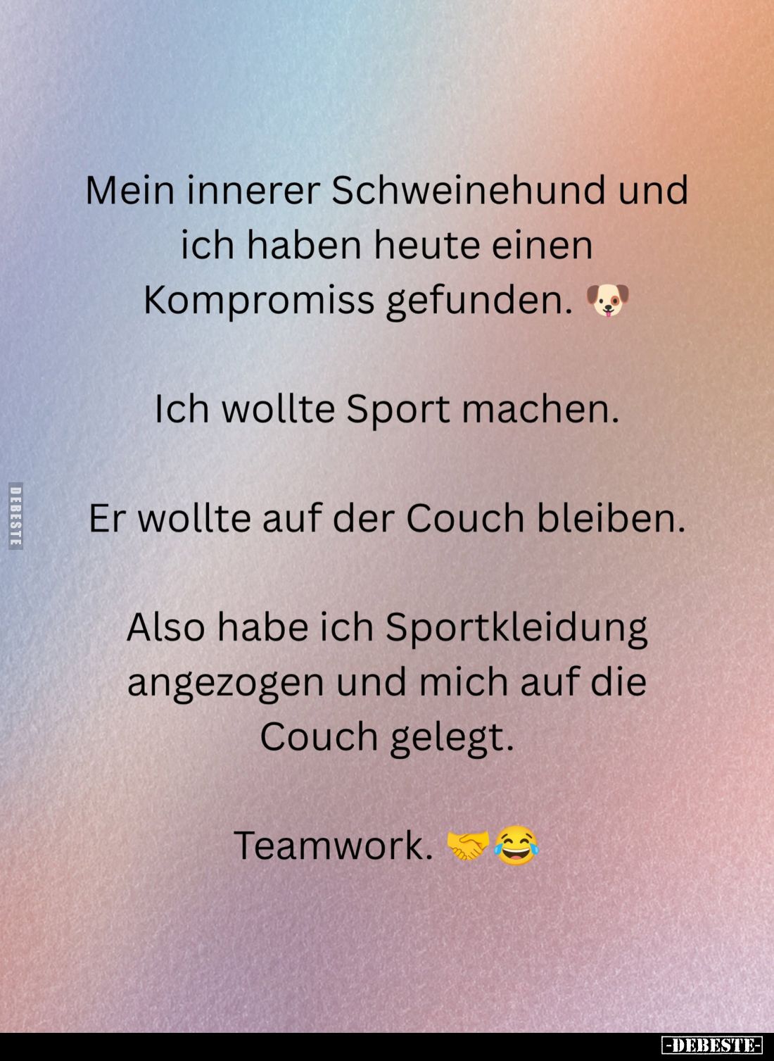 Mein innerer Schweinehund und ich haben heute einen Kompromiss gefunden.
Ich wollte Sport machen.
Er wollte auf der Couch b...