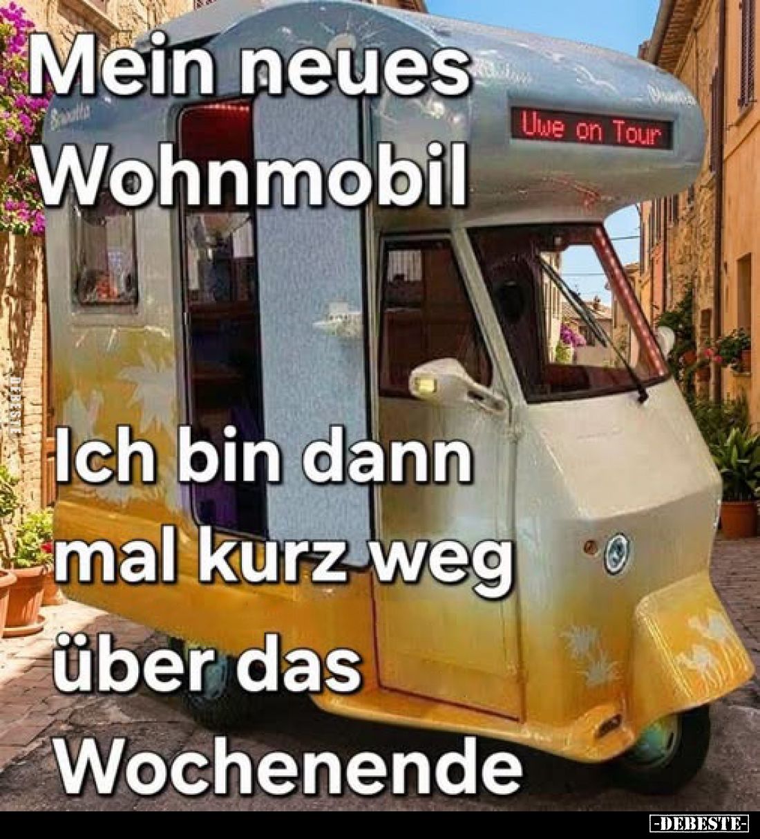 Mein neues Wohnmobil
-
Ich bin dann mal kurz weg über das Wochenende