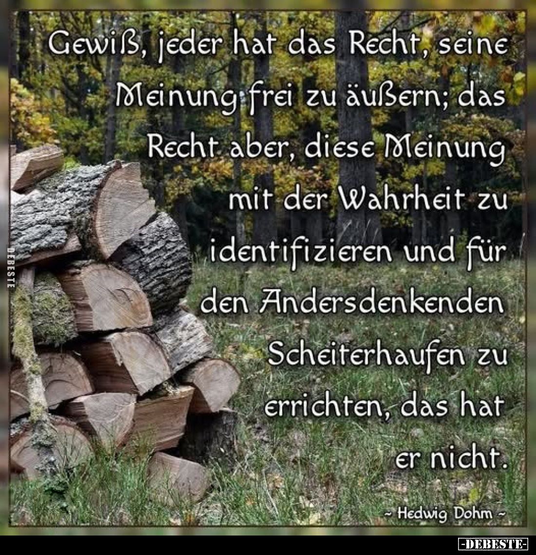 Gewiß, jeder hat das Recht, seine Meinung frei zu äußern; das Recht aber, diese Meinung mit der Wahrheit zu identifizieren un...