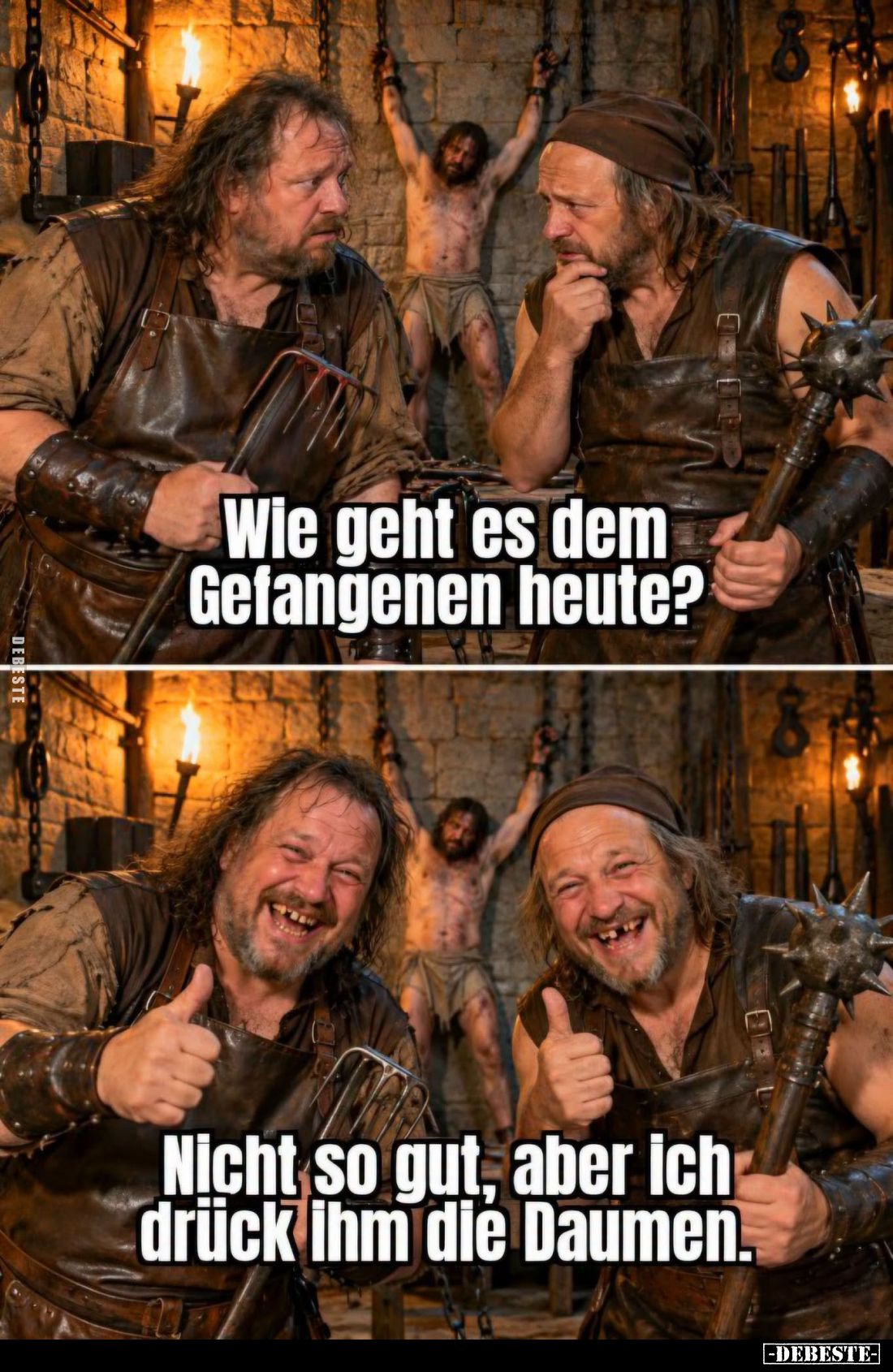 Wie geht es dem Gefangenen heute?
Nicht so gut, aber ich drücke ihm die Daumen.