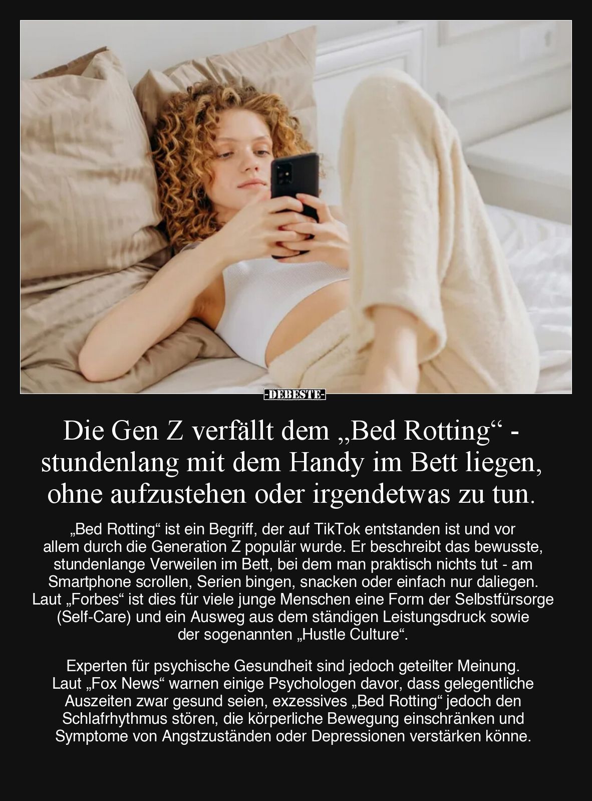 Die Gen Z verfällt dem „Bed Rotting“ - stundenlang mit dem Handy im Bett liegen, ohne aufzustehen oder irgendetwas zu tun
