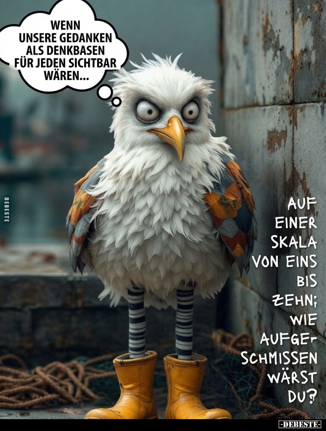 Wenn unsere Gedanken als Denkblasen für jeden sichtbar wären...
Auf einer Skala von eins bis zehn; wie aufgeschmissen wärst ...