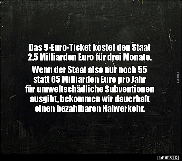 Das 9-Euro-Ticket kostet den Staat 2,5 Milliarden Euro für.. - Lustige Bilder | DEBESTE.de