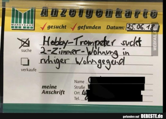 Hobby-Trompeter sucht 2-Zimmer-Wohnung.. - Lustige Bilder | DEBESTE.de
