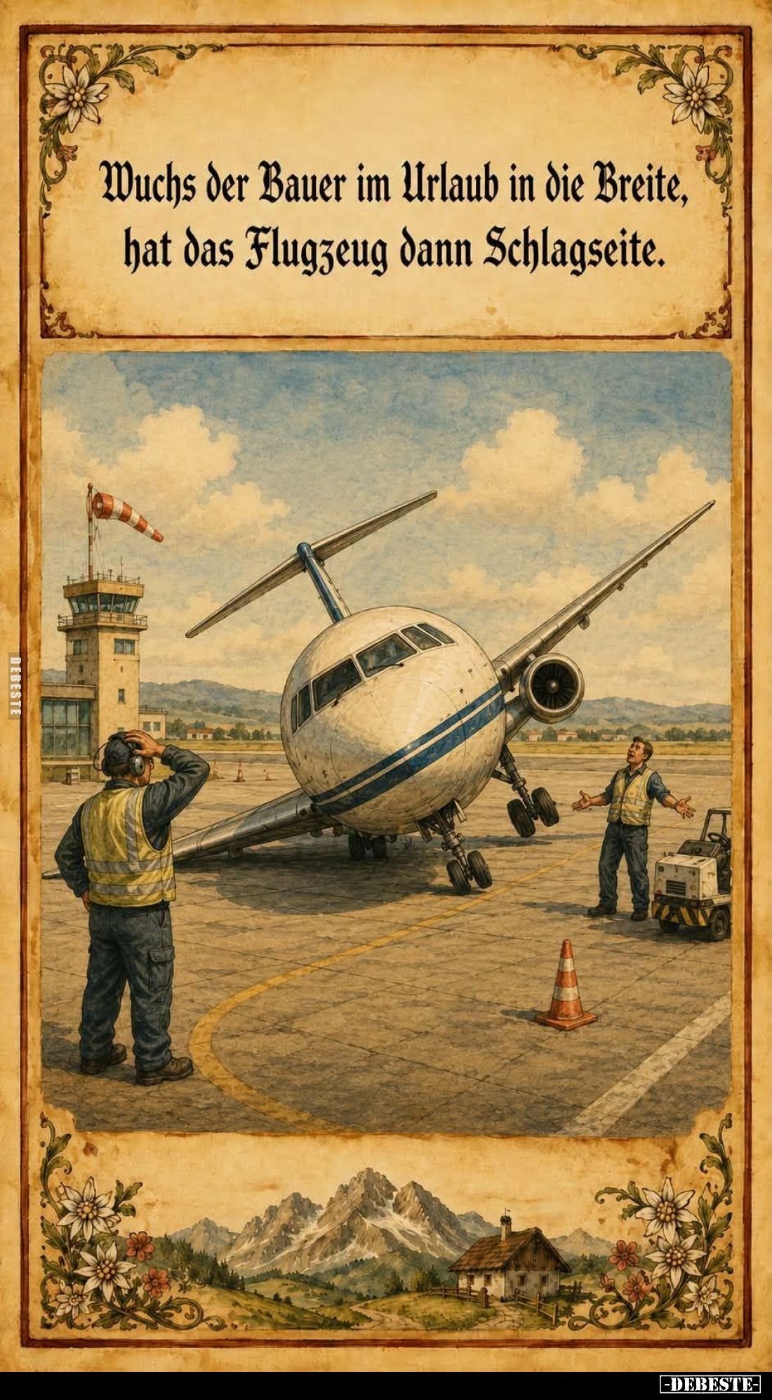 Wuchs der Bauer im Urlaub in die Breite, hat das Flugzeug dann Schlagseite.