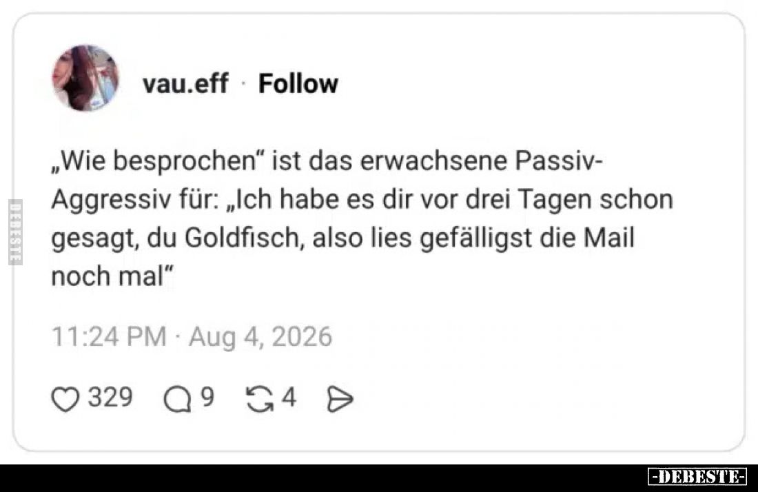 "Wie besprochen" ist das erwachsene Passiv-Aggressiv für.. - Lustige Bilder | DEBESTE.de