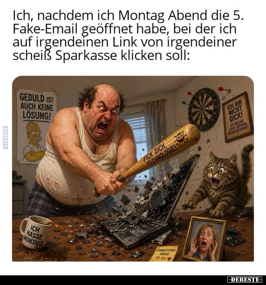 Ich, nachdem ich Montag Abend die 5. Fake-Email geöffnet habe, bei der ich auf irgendeinen Link von irgendeiner scheiß Sparka...