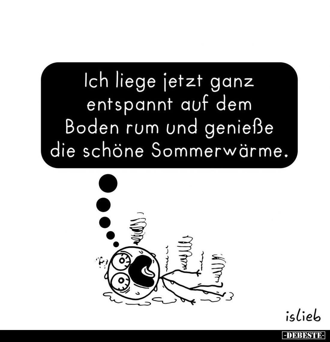 Ich liege jetzt ganz entspannt auf dem Boden rum und genieße die schöne Sommerwärme.