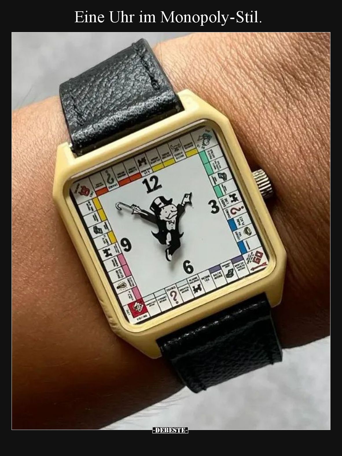 Eine Uhr im Monopoly-Stil.