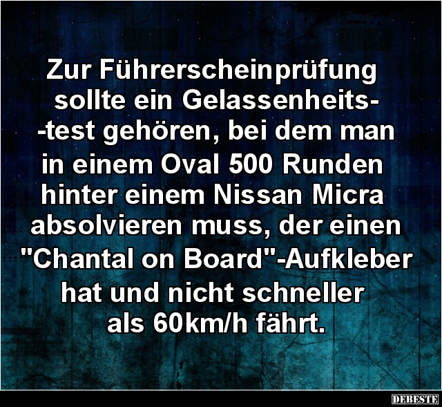 Zur Führerscheinprüfung sollte ein Gelassenheitstest.. - Lustige Bilder | DEBESTE.de