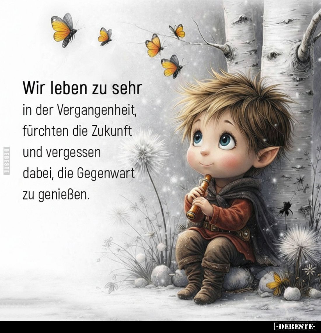 Wir leben zu sehr in der Vergangenheit, fürchten die Zukunft und vergessen dabei, die Gegenwart zu genießen.