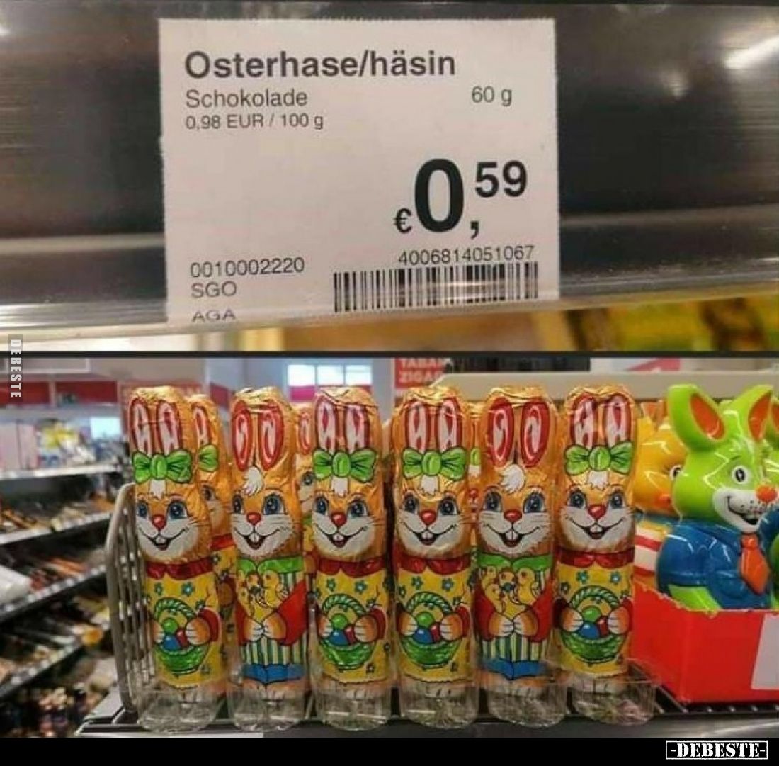 Osterhase/häsin,
Schokolade
0,98 EUR/100 g,
60 g-
€0,59