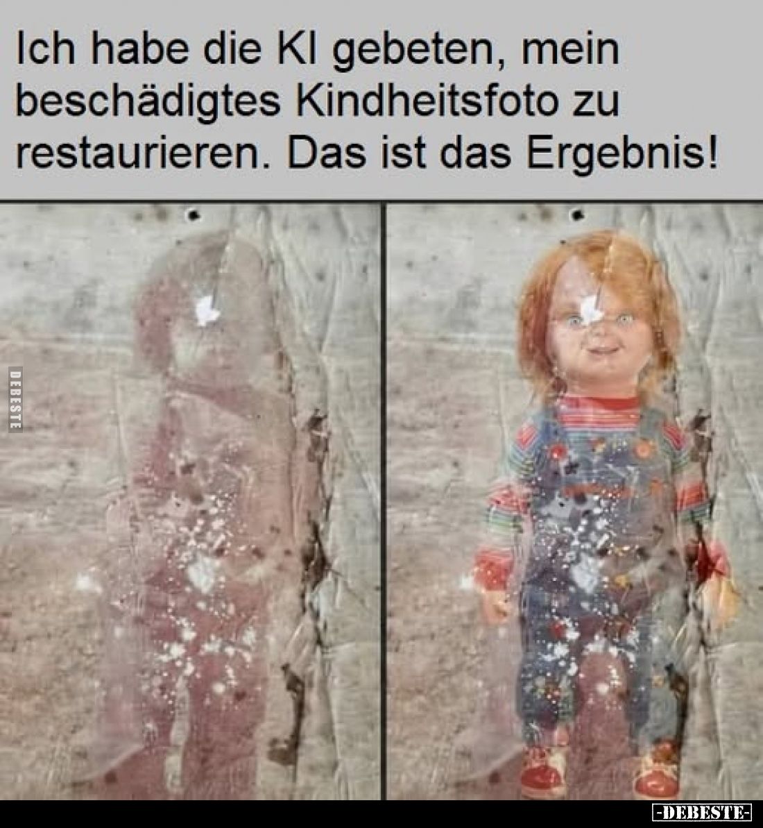 Ich habe die Kl gebeten, mein beschädigtes Kindheitsfoto zu restaurieren. Das ist das Ergebnis!