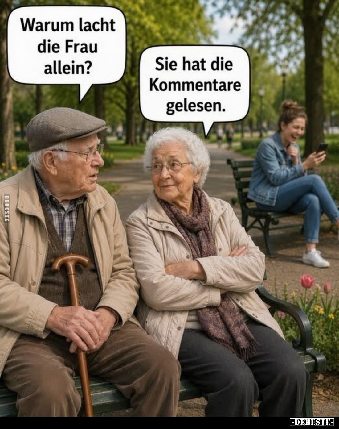 Warum lacht die Frau allein? -
Sie hat die Kommentare gelesen.