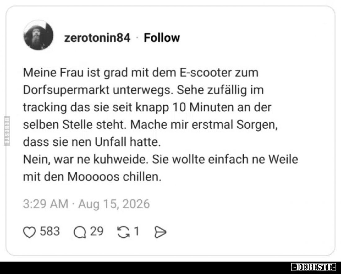 Meine Frau ist grad mit dem E-scooter zum Dorfsupermarkt.. - Lustige Bilder | DEBESTE.de
