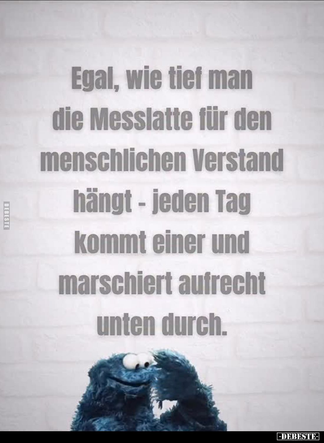 Egal, wie tief man die Messlatte für den menschlichen Verstand hängt - jeden Tag kommt einer und marschiert aufrecht unten du...