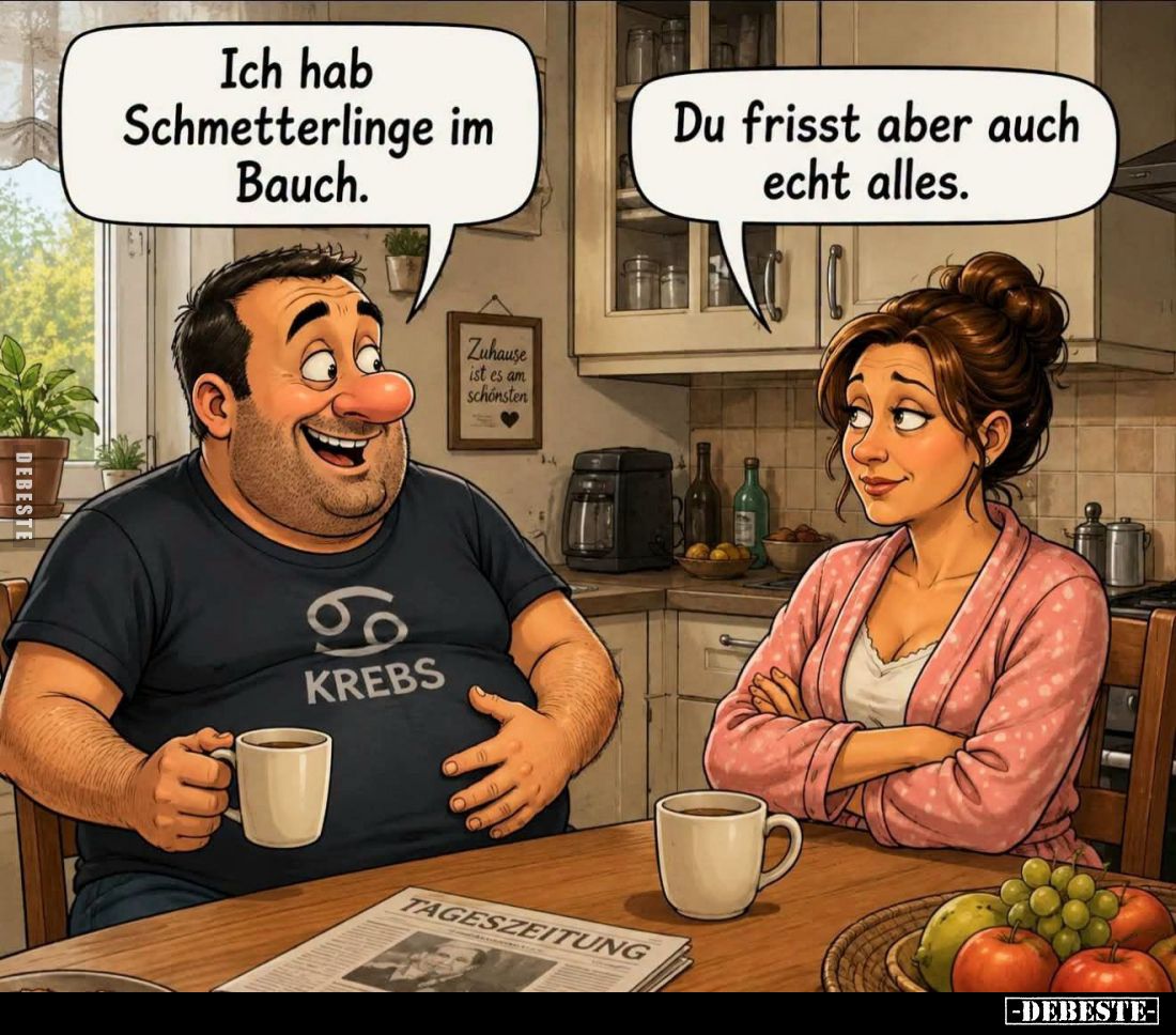Ich hab Schmetterlinge im Bauch.
Du frisst aber auch echt alles.