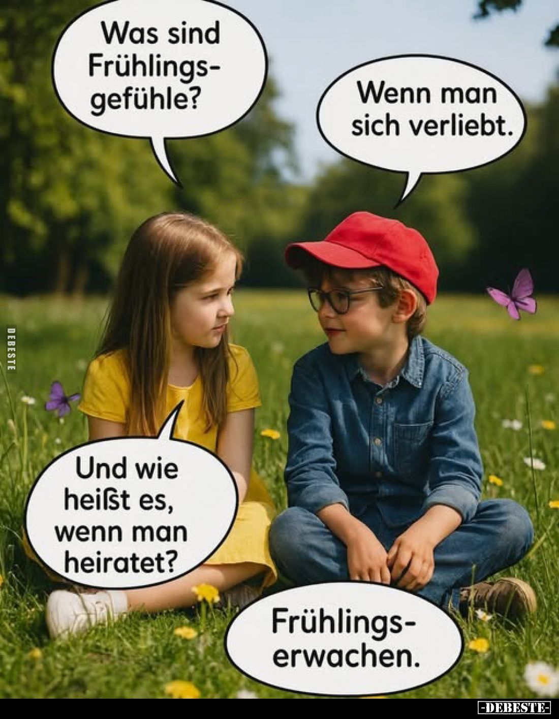 Was sind Frühlingsgefühle? -
Wenn man sich verliebt. -
Und wie heilst es, wenn man heiratet? -
Frühlingserwachen.