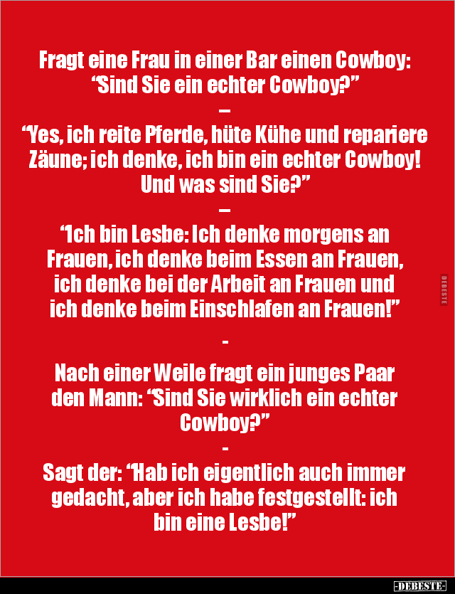 Fragt eine Frau in einer Bar einen Cowboy: "Sind Sie ein.." - Lustige Bilder | DEBESTE.de