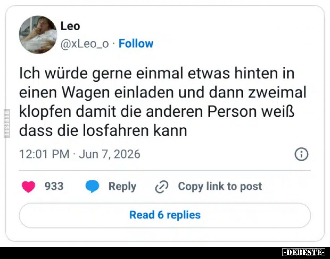 Ich würde gerne einmal etwas hinten in einen Wagen einladen und dann zweimal klopfen damit die anderen Person weiß dass die l...
