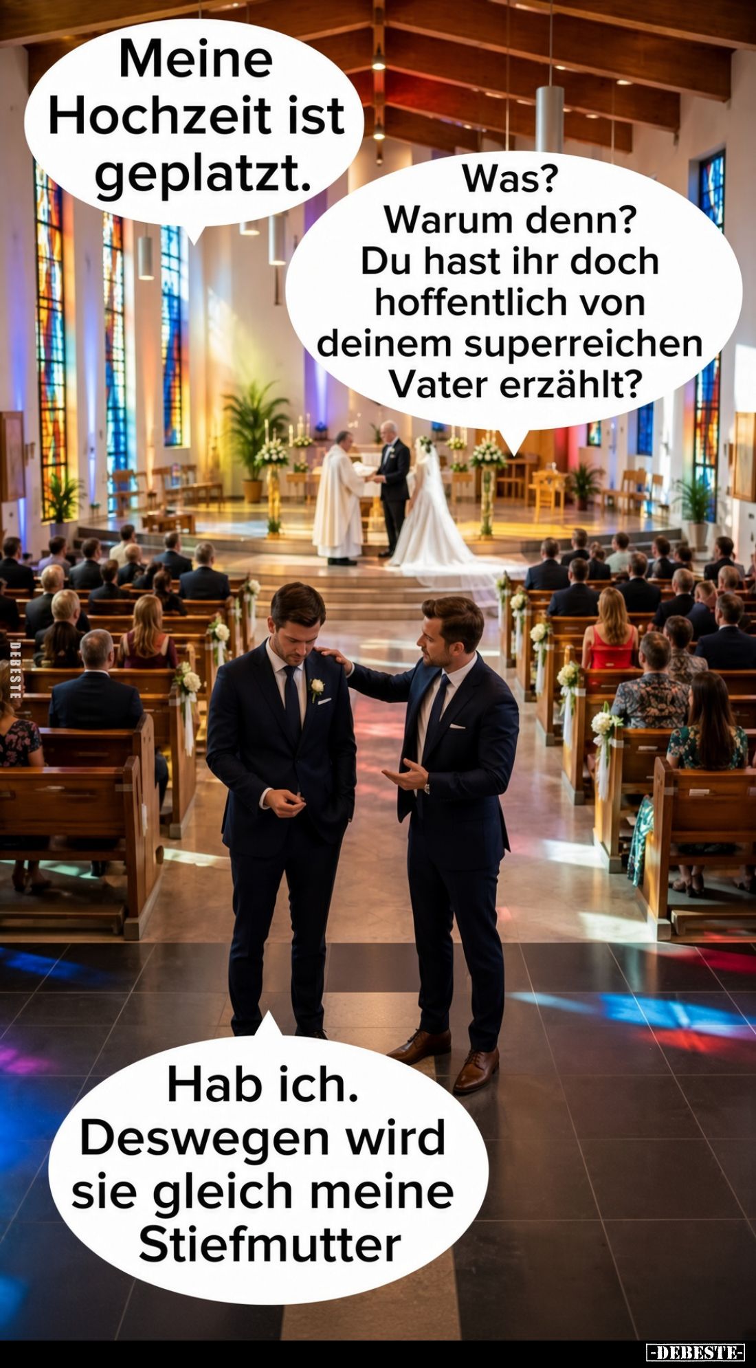 Meine Hochzeit ist geplatzt.
Was?
Warum denn?
Du hast ihr doch hoffentlich von deinem superreichen Vater erzählt?
Hab ich...