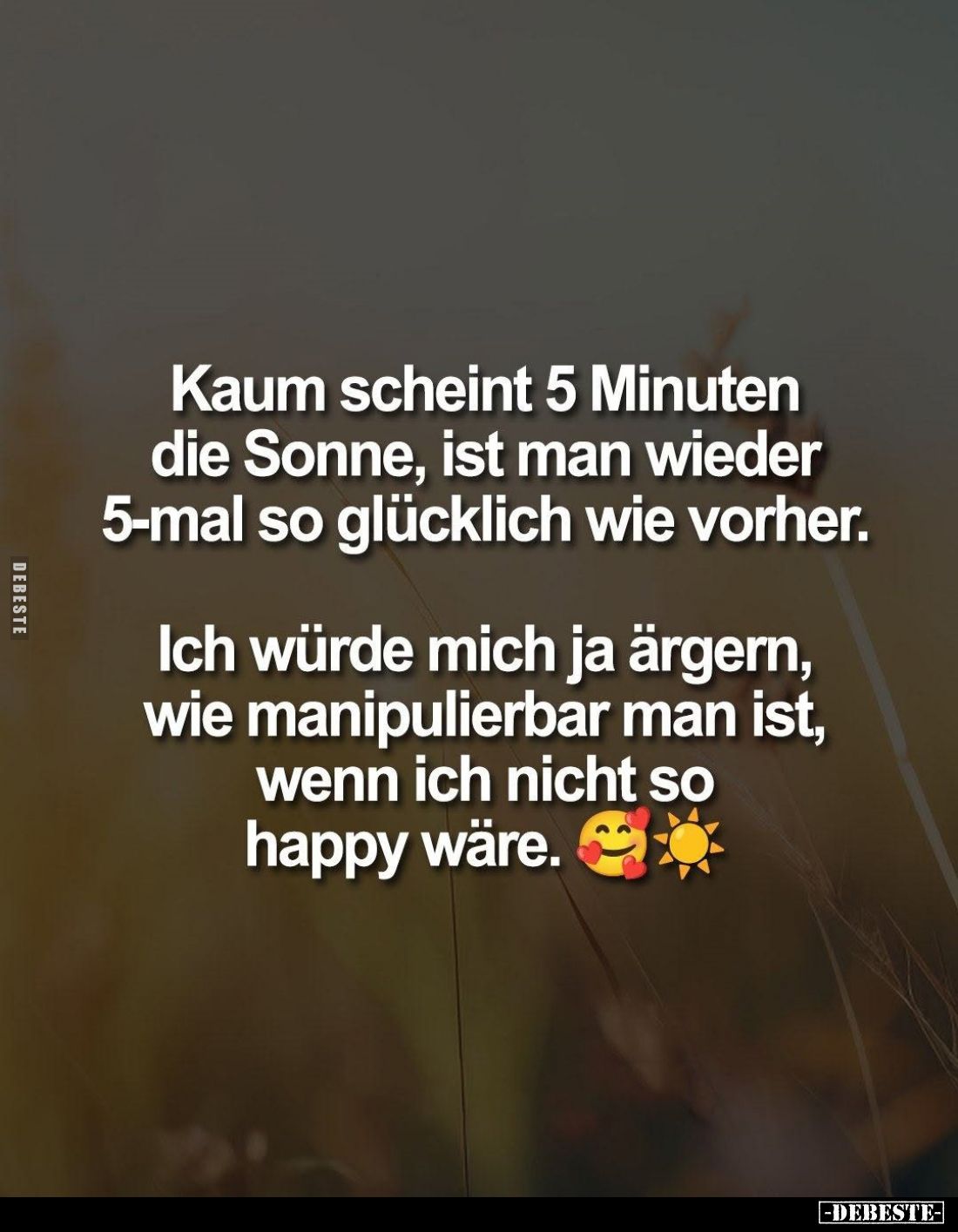 Kaum scheint 5 Minuten die Sonne, ist man wieder 5-mal so glücklich wie vorher.
Ich würde mich ja ärgern, wie manipulierbar ...