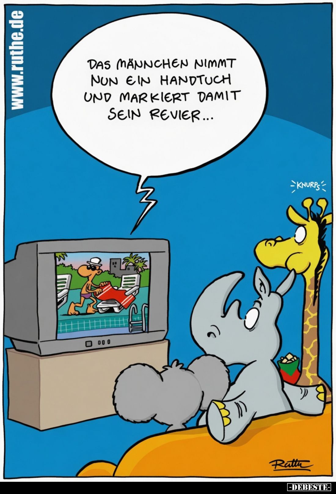 Das Männchen nimmt nun ein Handtuch und markiert damit sein Revier...