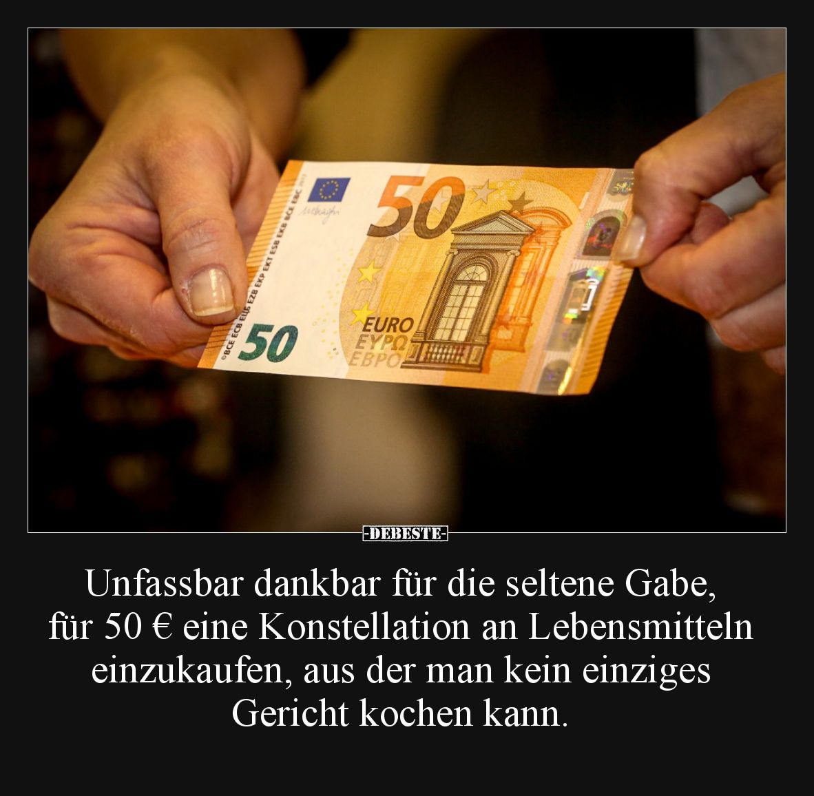 Unfassbar dankbar für die seltene Gabe, für 50 € eine Konstellation an Lebensmitteln einzukaufen, aus der man kein einziges G...