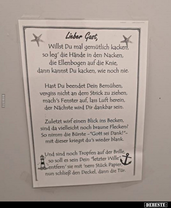 Lieber Gast, willst Du mal gemütlich.. - Lustige Bilder | DEBESTE.de
