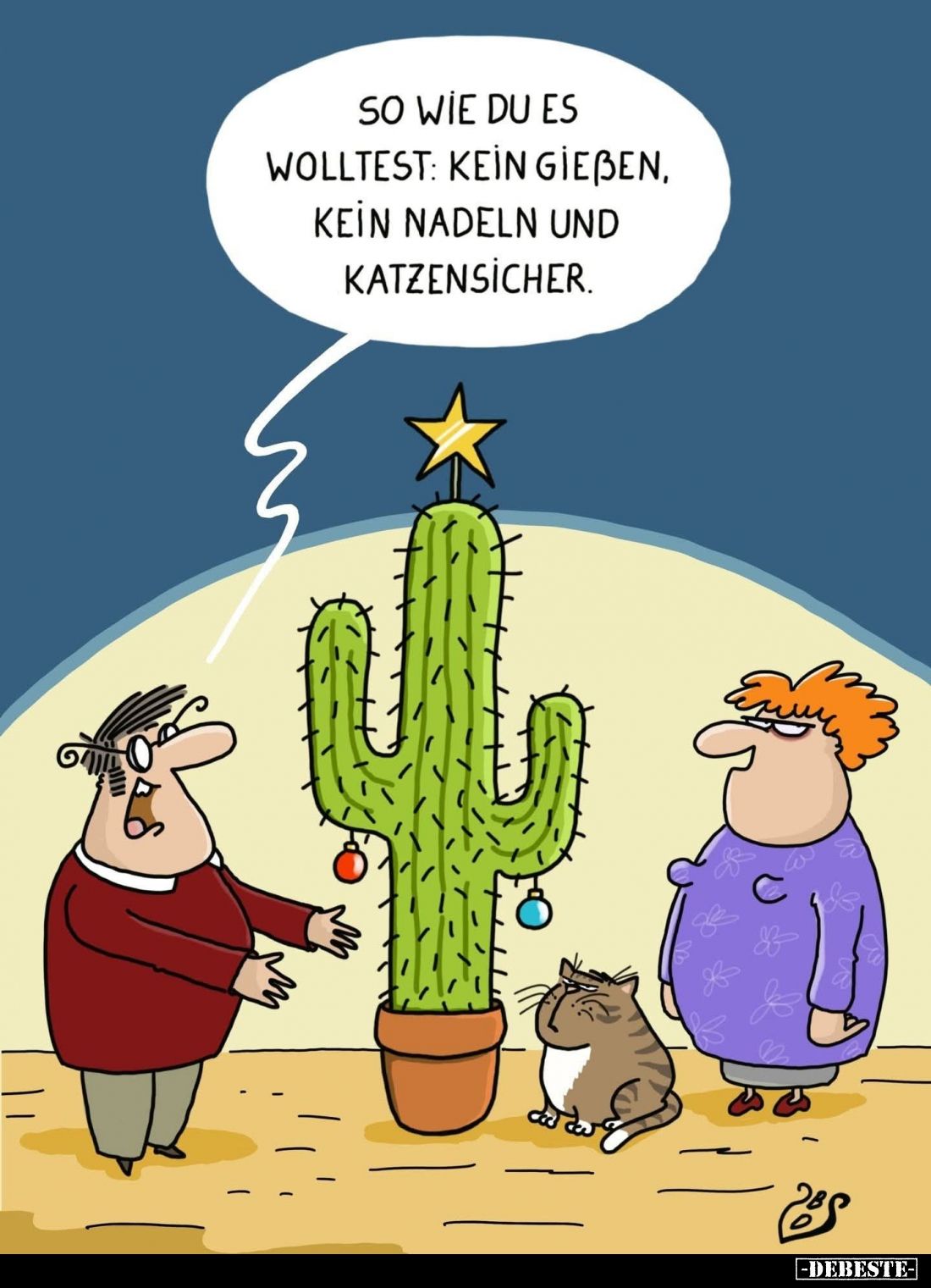 So wie du es wolltest: kein Gießen, kein Nadeln und katzensicher.