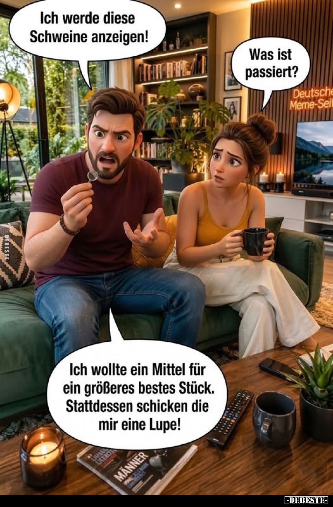 Ich werde diese Schweine anzeigen!
-
Was ist passiert?
-
Ich wollte ein Mittel für ein größeres bestes Stück. Stattdessen...