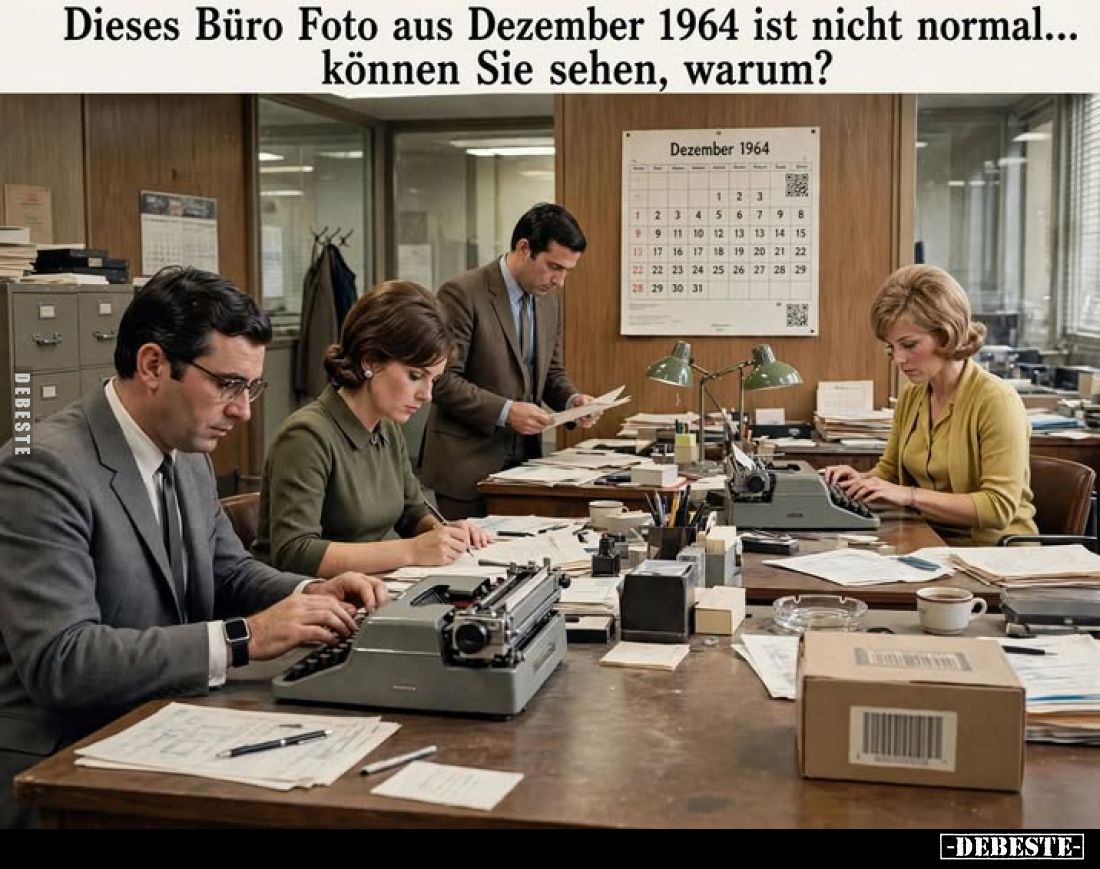 Dieses Büro Foto aus Dezember 1964 ist nicht normal...
können Sie sehen, warum?