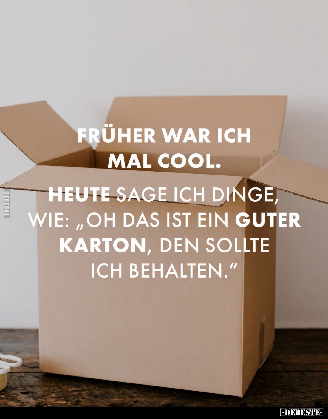 Früher war ich mal cool.
Heute sage ich Dinge, wie: „Oh das ist ein guter Karton, den sollte ich behalten."