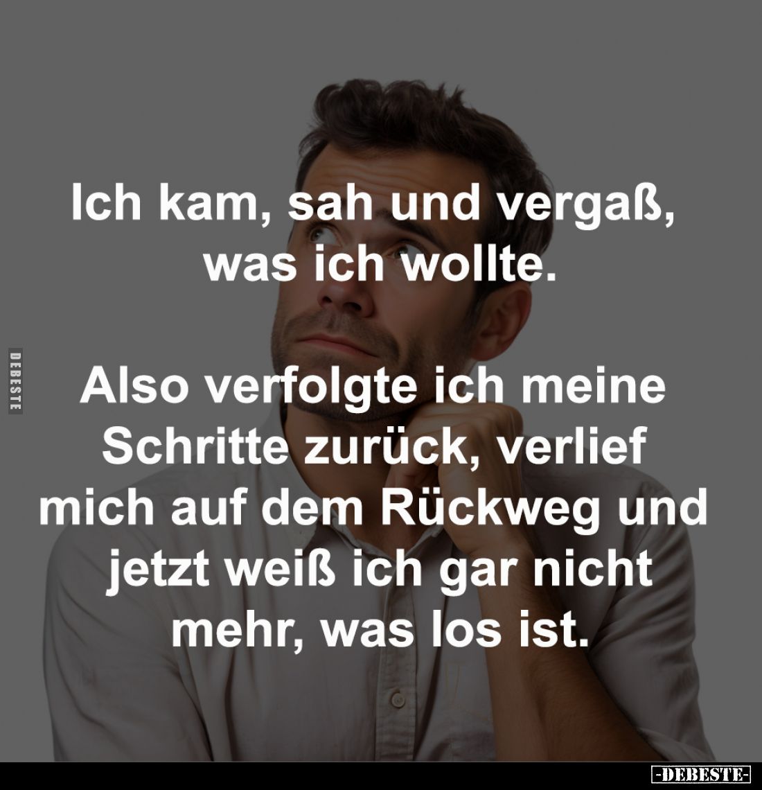 Ich kam, sah und vergaß, 
was ich wollte.

Also verfolgte ich meine 
Schritte zurück, verlief 
mich auf dem Rückweg und ...