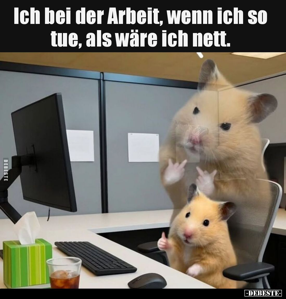 Ich bei der Arbeit, wenn ich so tue, als wäre ich nett.