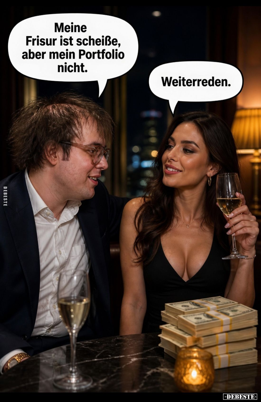 Meine Frisur ist scheiße, aber mein Portfolio nicht.
Weiterreden.