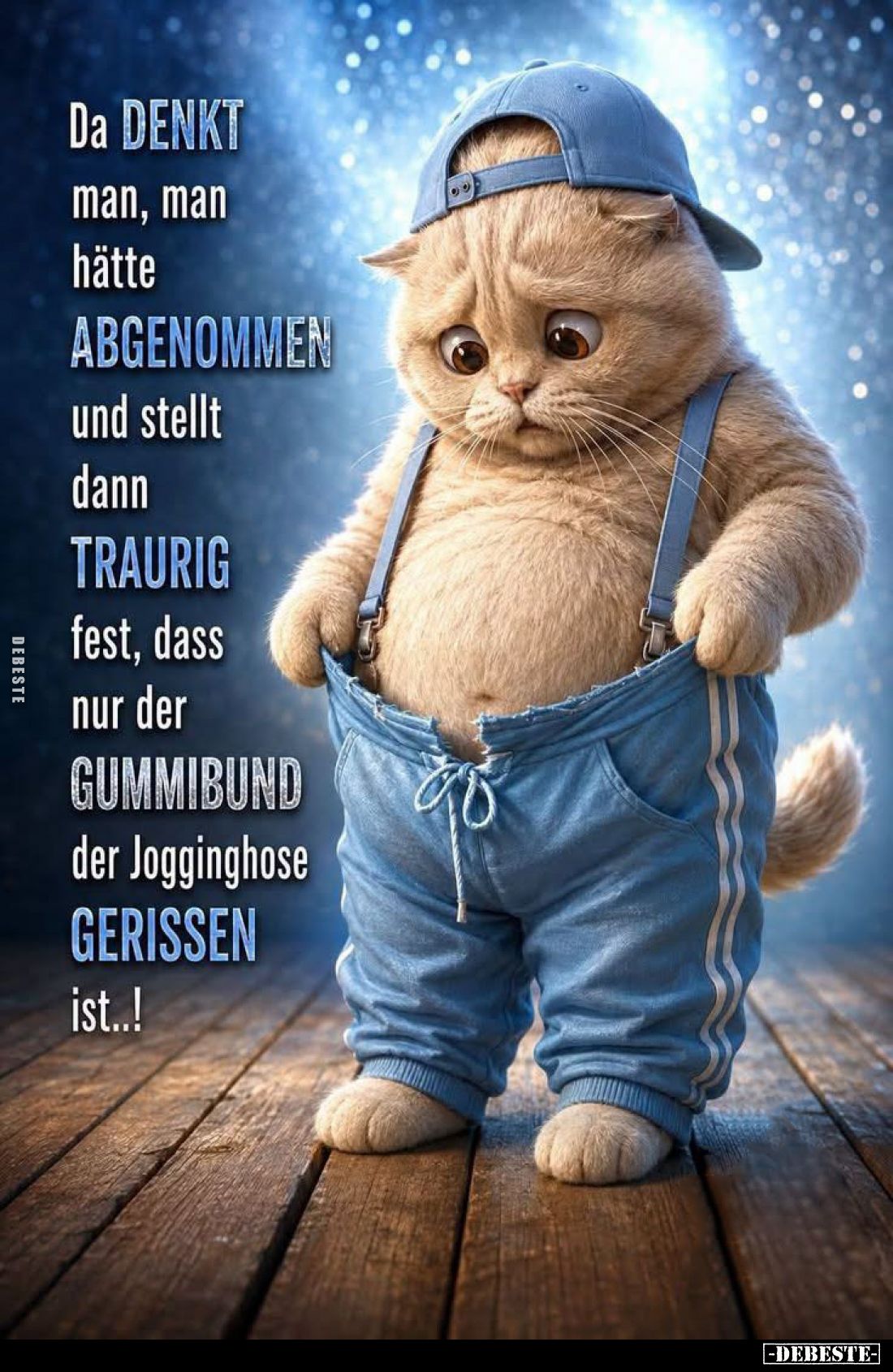 Da denkt man, man hätte abgenommen und stellt dann traurig fest, dass nur der Gummibund der Jogginghose gerissen ist..!