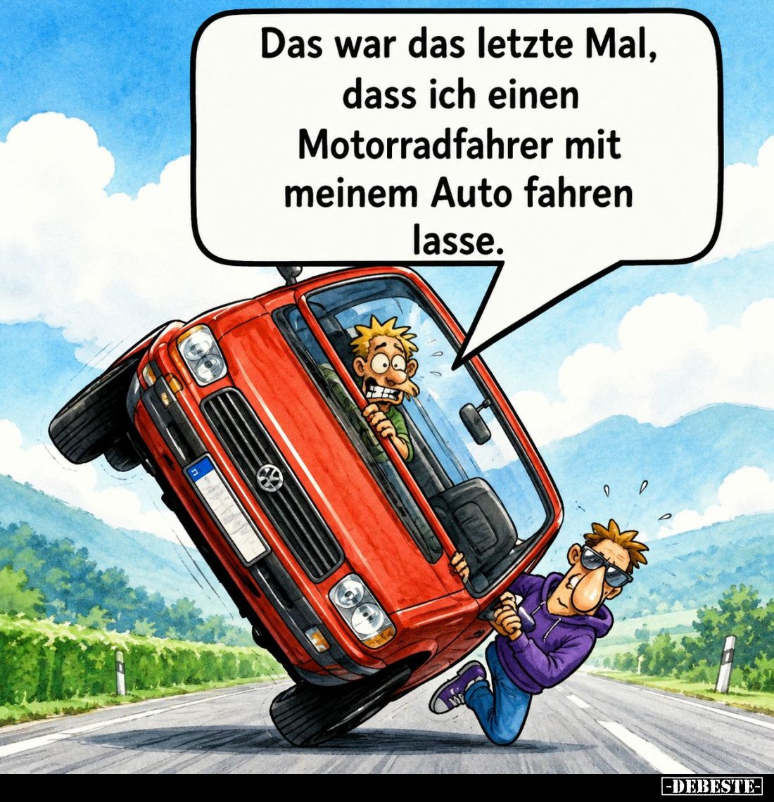 Das war das letzte Mal, dass ich einen Motorradfahrer mit meinem Auto fahren lasse.