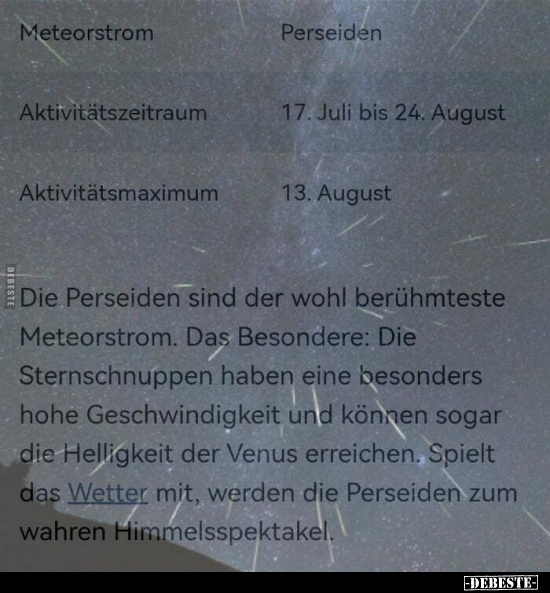 Die Perseiden sind der wohl berühmteste Meteorstrom.