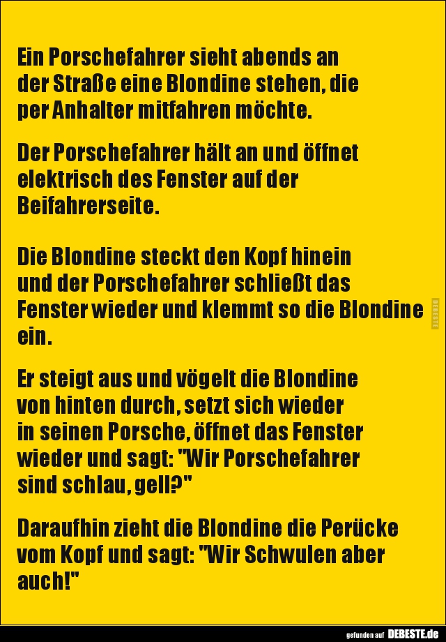 Ein Porschefahrer sieht abends an der Straße eine Blondine.. - Lustige Bilder | DEBESTE.de