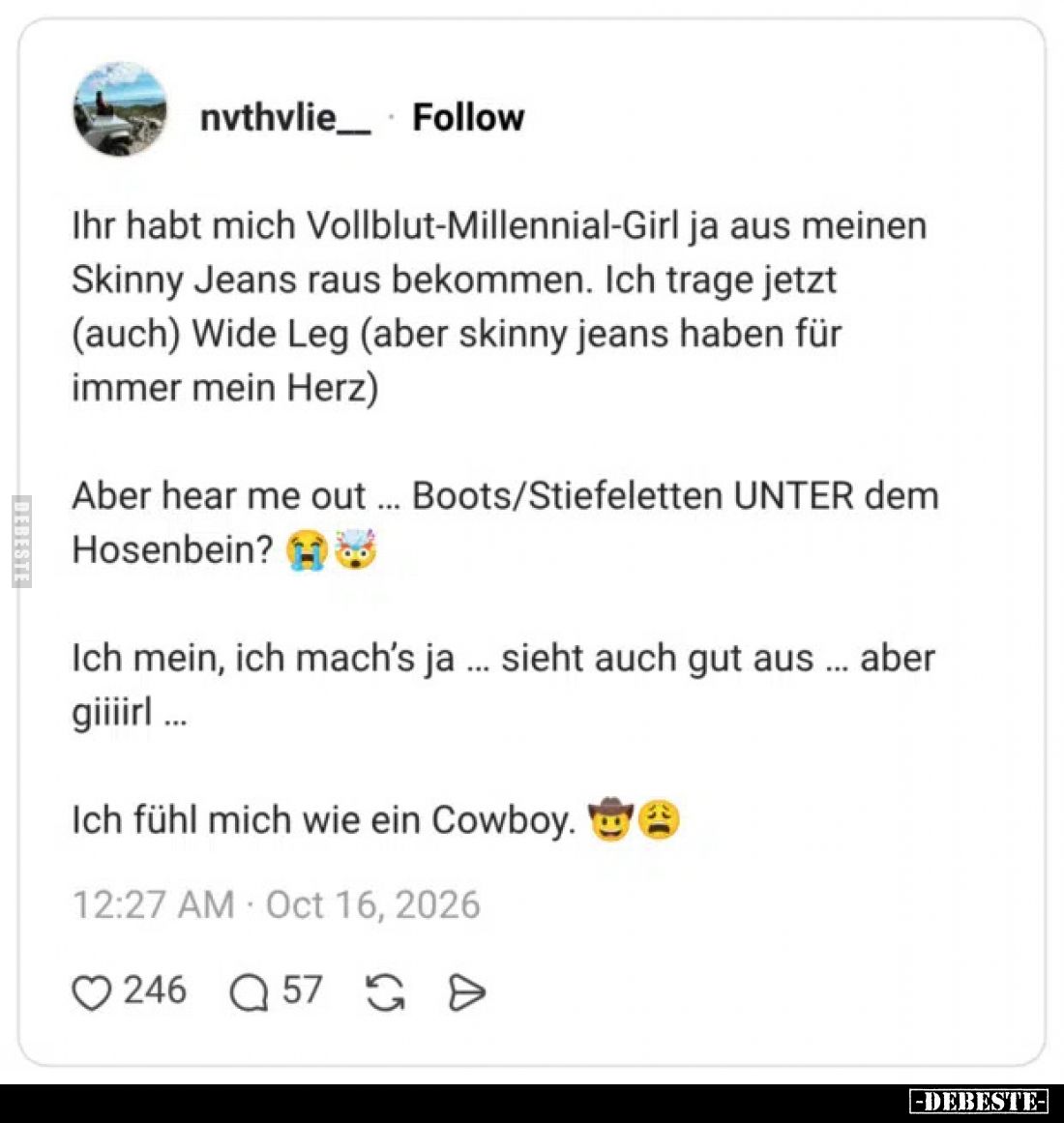 Ihr habt mich Vollblut-Millennial-Girl ja aus meinen Skinny Jeans raus bekommen. Ich trage jetzt (auch) Wide Leg (aber skinny...