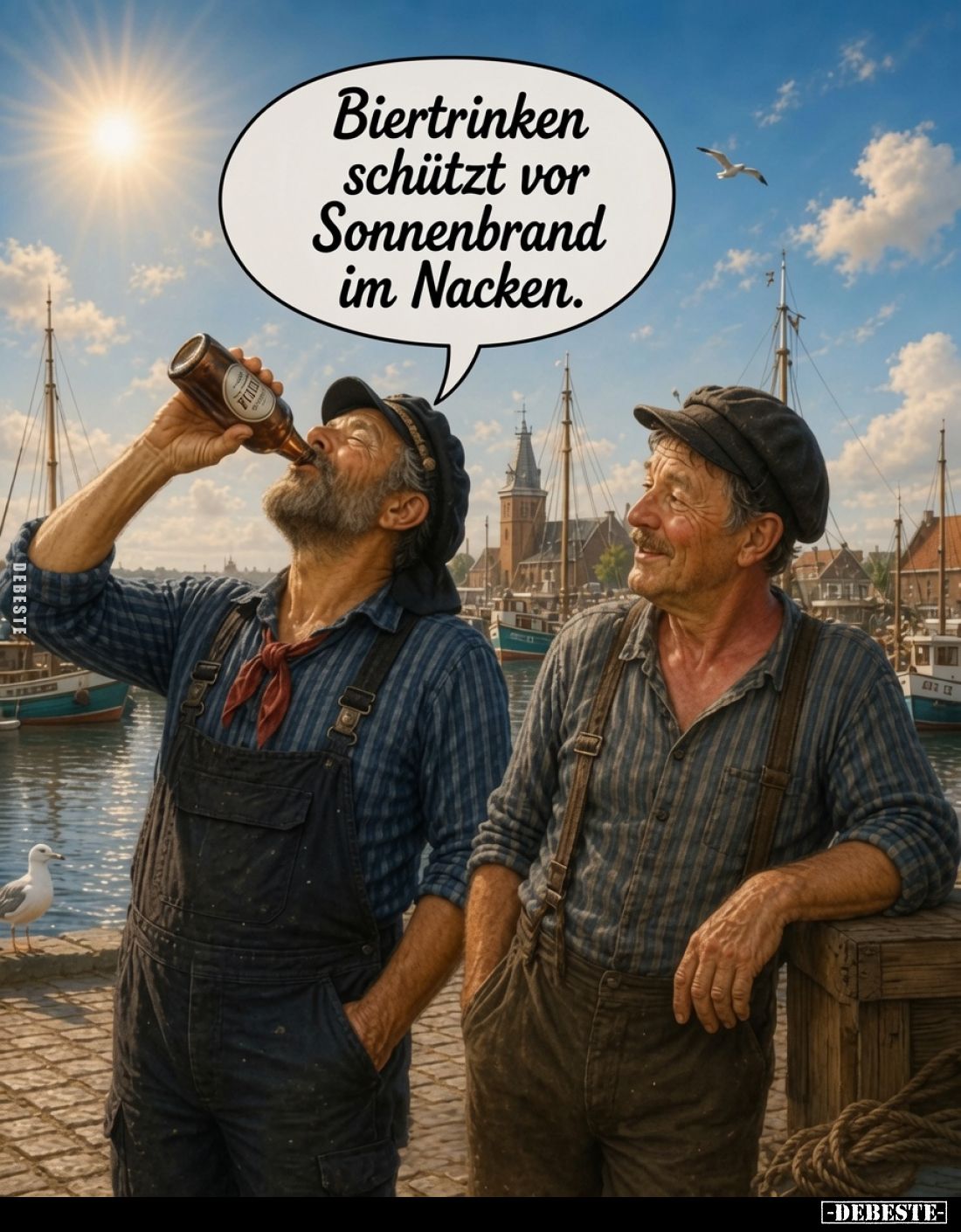 Biertrinken schützt vor Sonnenbrand im Nacken.
