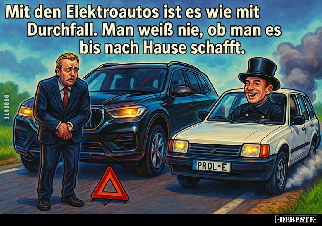 Mit den Elektroautos ist es wie mit Durchfall. Man weiß nie, ob man es bis nach Hause schafft.