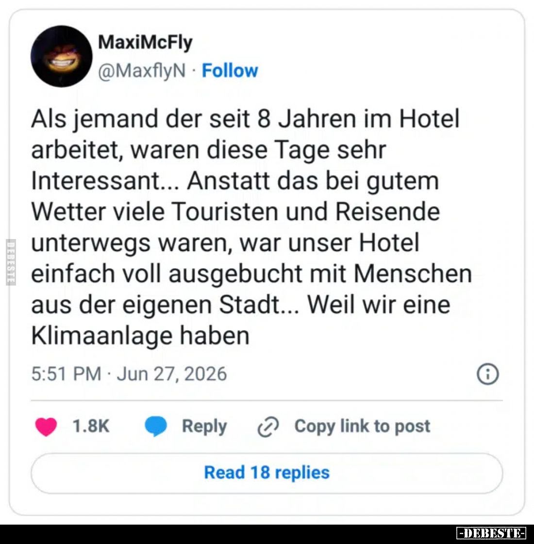 Als jemand der seit 8 Jahren im Hotel arbeitet, waren diese Tage sehr interessant...
Anstatt das bei gutem Wetter viele Tour...