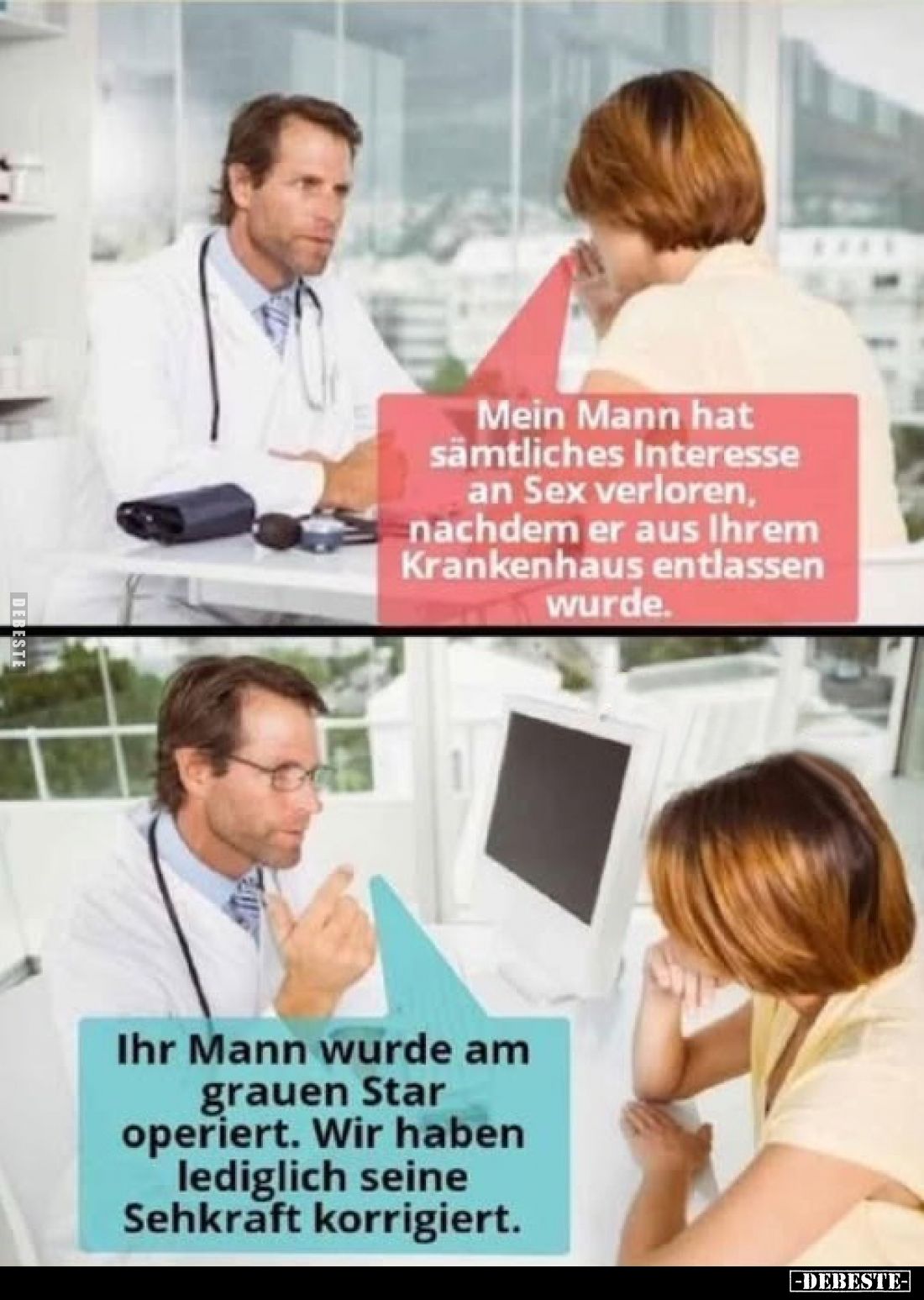 Mein Mann hat sämtliches Interesse an Sex verloren, nachdem er aus Ihrem Krankenhaus entlassen wurde.
-
Ihr Mann wurde am g...