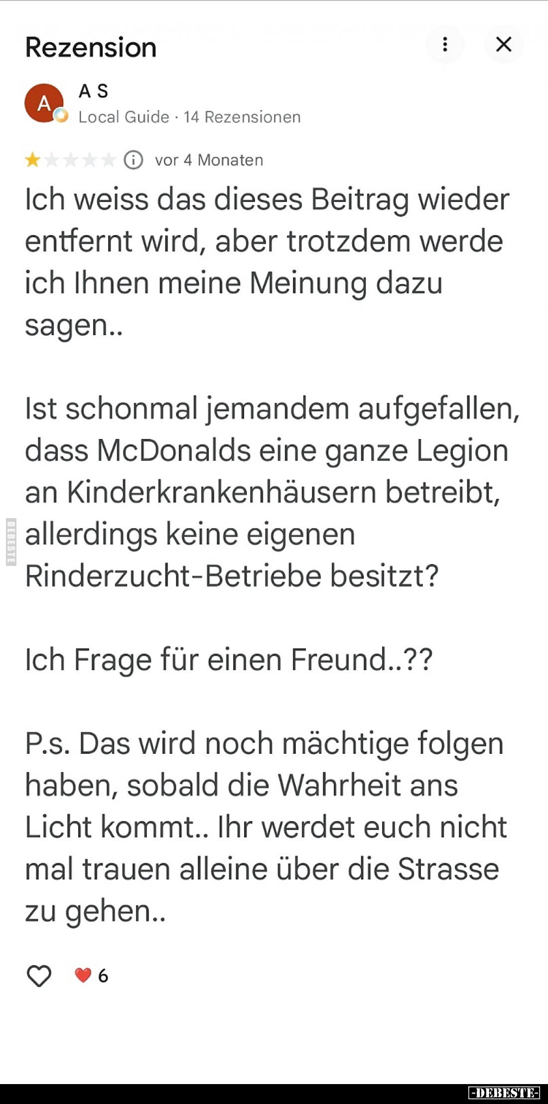 Ich weiss, dass dieser Beitrag wieder entfernt wird, aber trotzdem werde ich Ihnen meine Meinung dazu sagen..
Ist schon mal ...