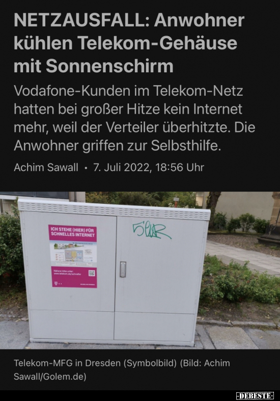 NETZAUSFALL: Anwohner kühlen Telekom-Gehäuse mit.. - Lustige Bilder | DEBESTE.de