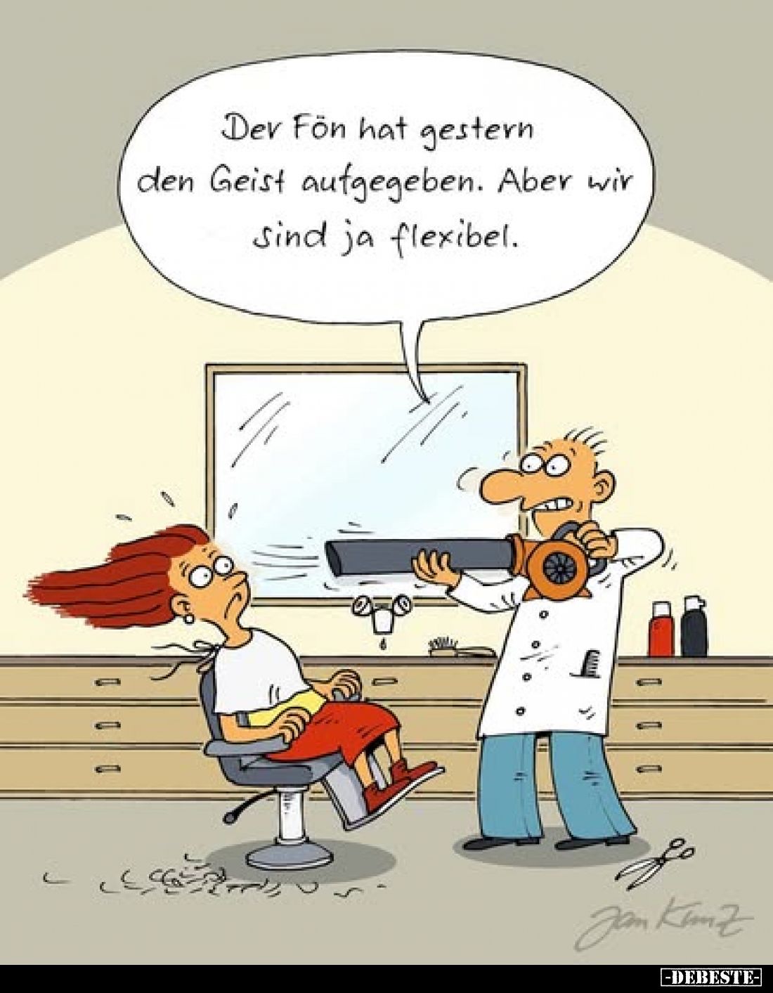 Der Fön hat gestern den Geist aufgegeben. Aber wir sind ja flexibel.